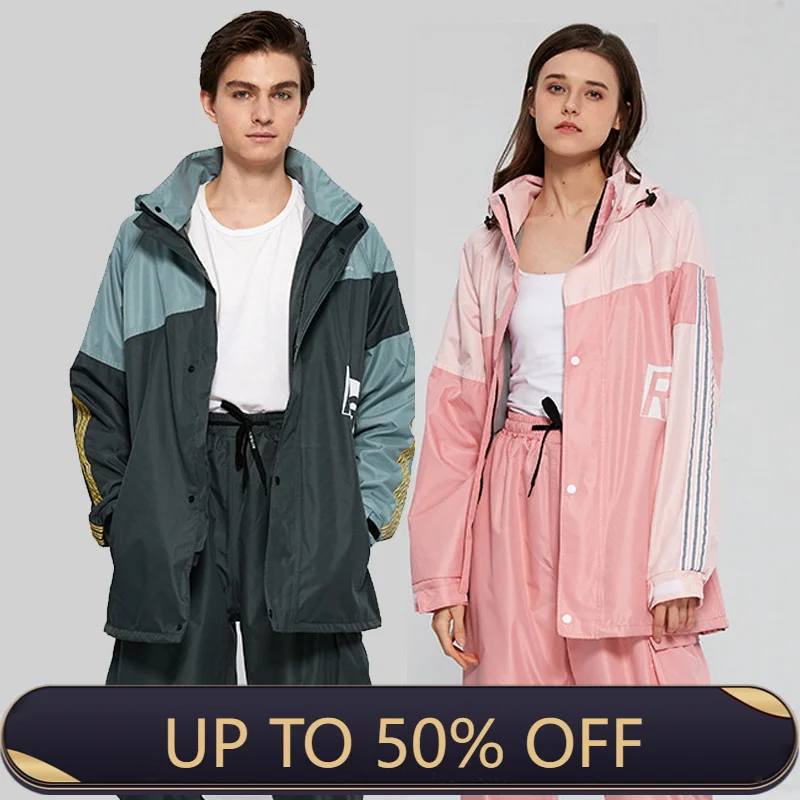 Camping Rain Poncho - بدلة معطف مطر للكبار مقسمة، عصرية