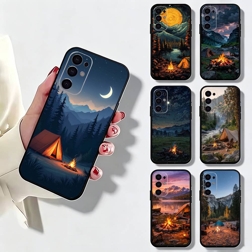 Outdoor Camping Anime - غطاء هاتف سيليكون ناعم أسود بتصميم